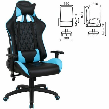Кресло компьютерное BRABIX &quot;GT Master GM-110&quot;, две подушки, экокожа, черное/голубое, 531928 Голубой