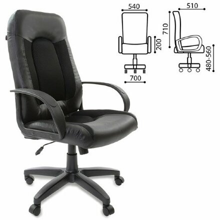 Кресло офисное BRABIX &quot;Strike EX-525&quot;, экокожа черная, ткань черная, TW, 531381 Черный