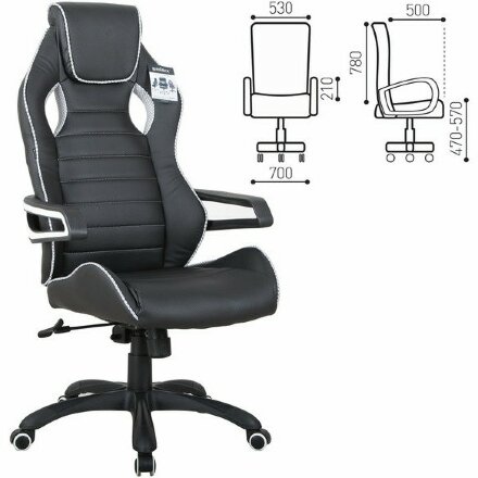 Кресло компьютерное BRABIX &quot;Techno Pro GM-003&quot;, экокожа, черное/серое, вставки серые, 531814 Серый